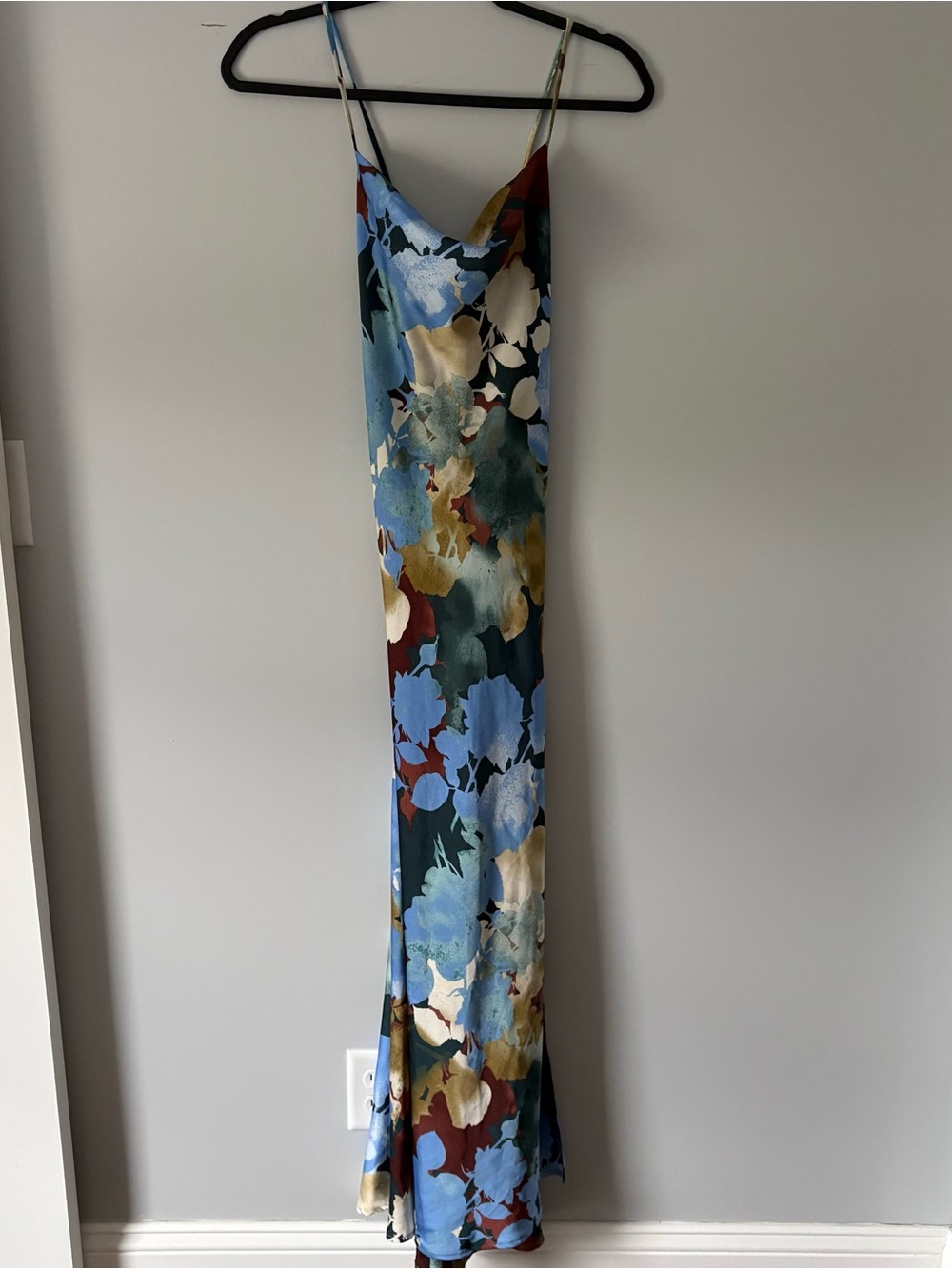 12th Tribe Floral Blue Multi Slip Maxi Dress with Side Slit - Picture 3 of 9